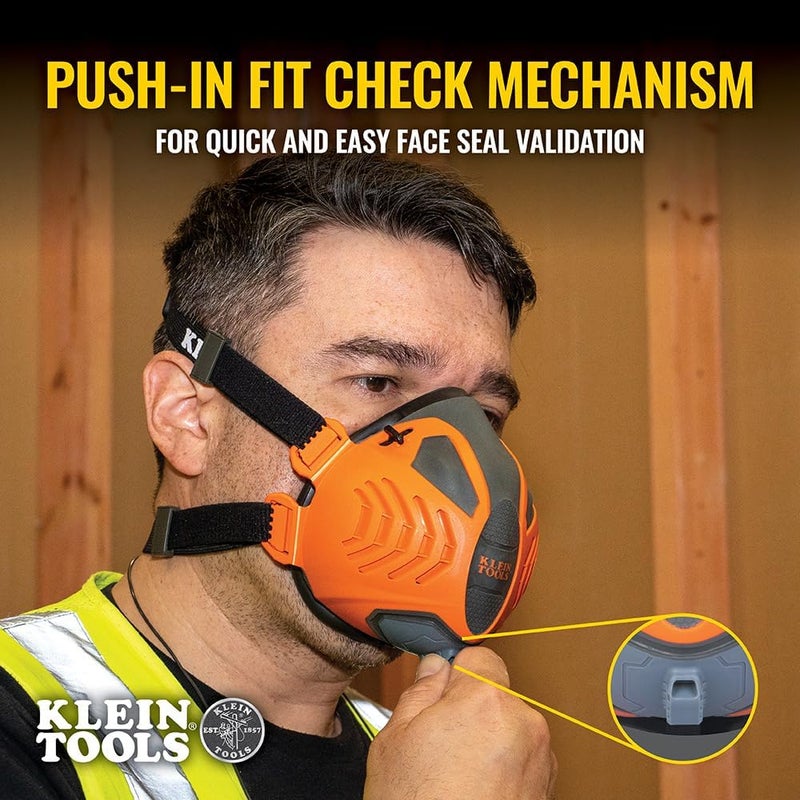 Klein Tools 60552 Reusable P100 Half-Mask Respirator with Replaceable Filters for Dust, Metal Fumes, and Oil Mist, M/L - Image 4